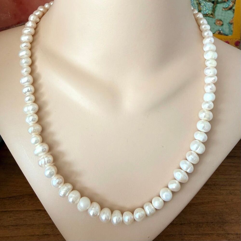 Long White Cultured Freshwater Baroque Pearl Necklace